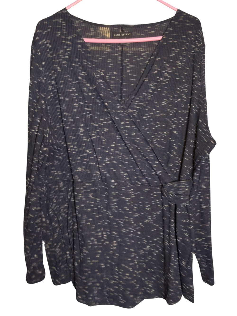 Lane Bryant Navy Speckled FauxWrap Tie Long Sleeve Top
